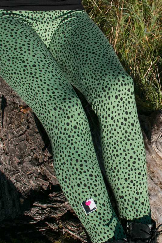 Winter Leggings Baumwolle black green dots