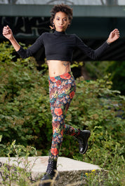 Leggings de jardin de roses fleuries colorées en coton