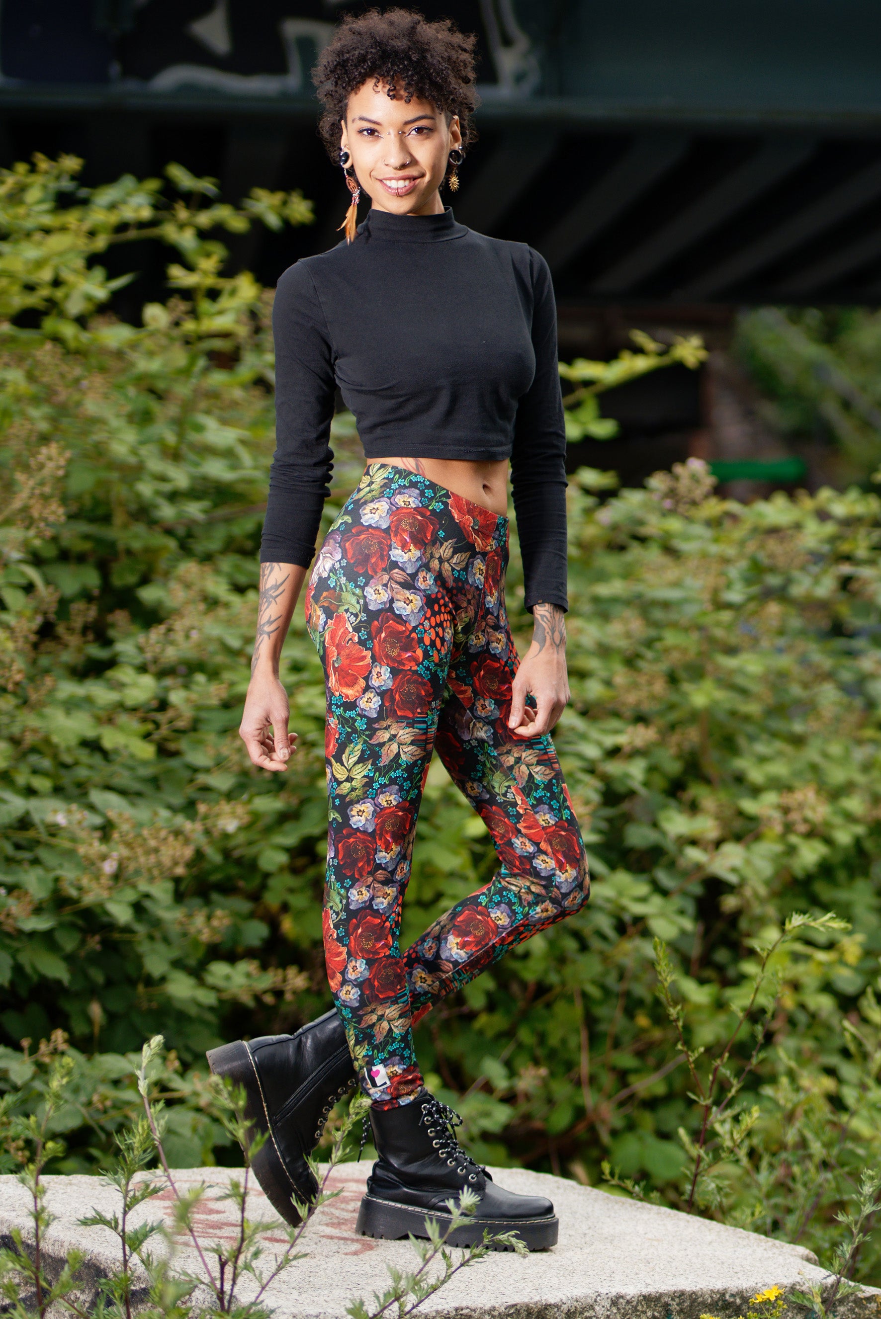 Leggings de jardin de roses fleuries colorées en coton