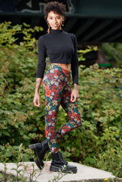 Leggings de jardin de roses fleuries colorées en coton
