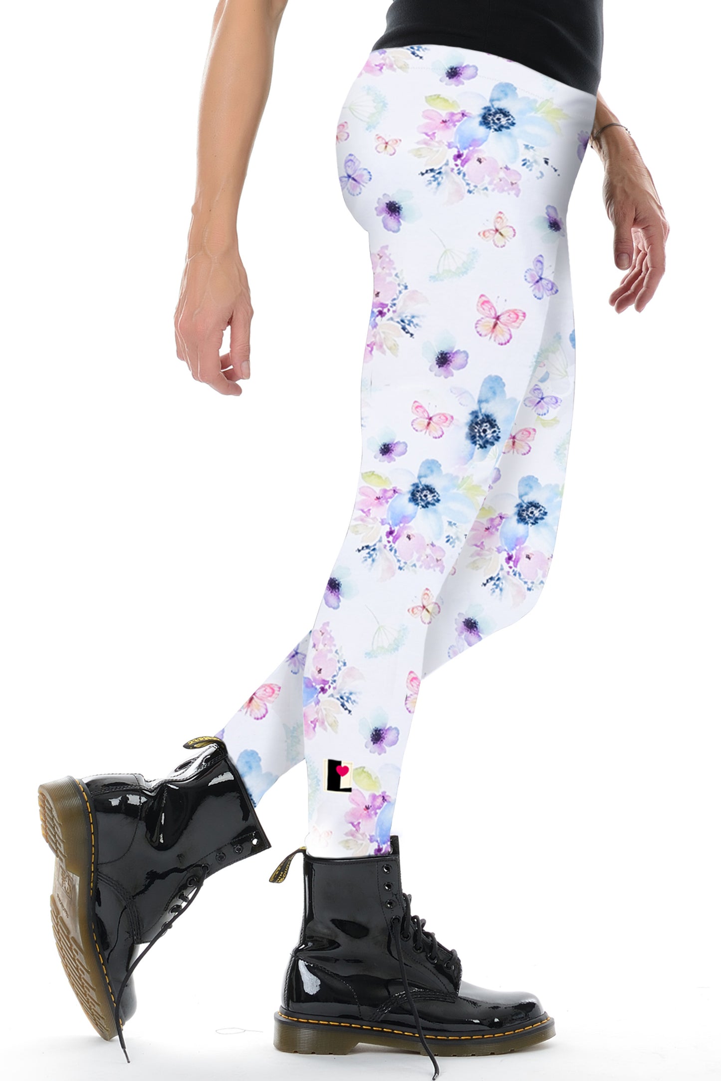 Leggings weiß Blumen Schmetterlinge