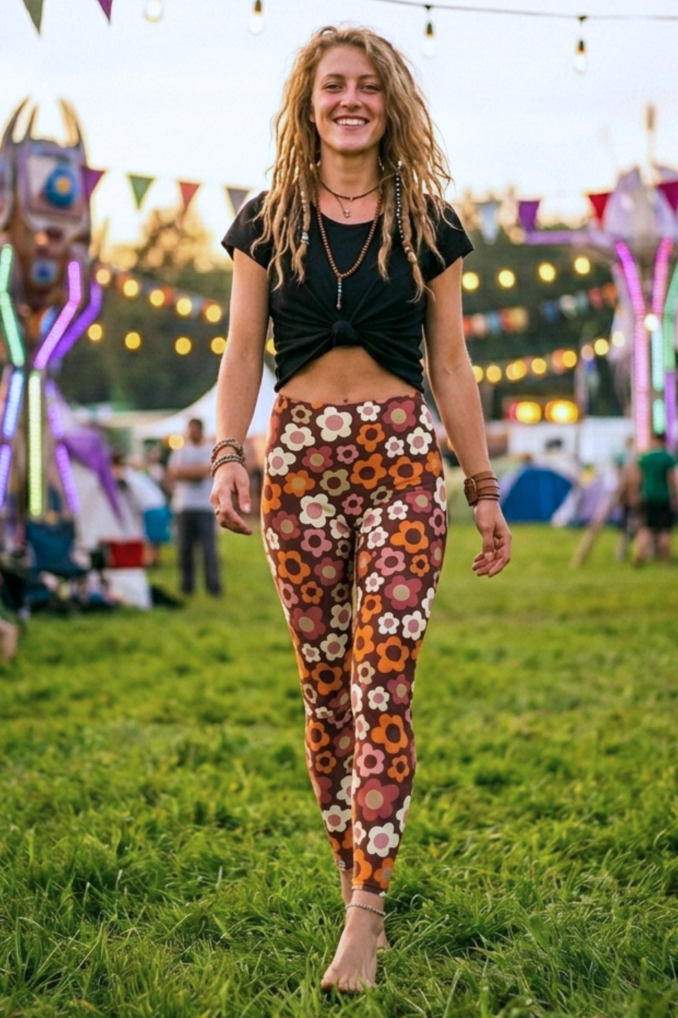 Baumwoll Leggings retro Flower