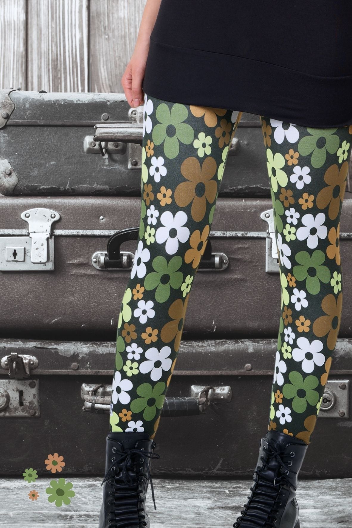 cool days Leggings Baumwolle retro flower oliv