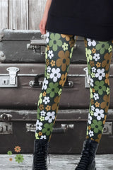 cool days leggings cotton retro flower olive