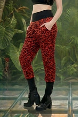 Women's Light Baggy Lilac Trousers – Leopard Red – Summer Blouse Fabric Trousers