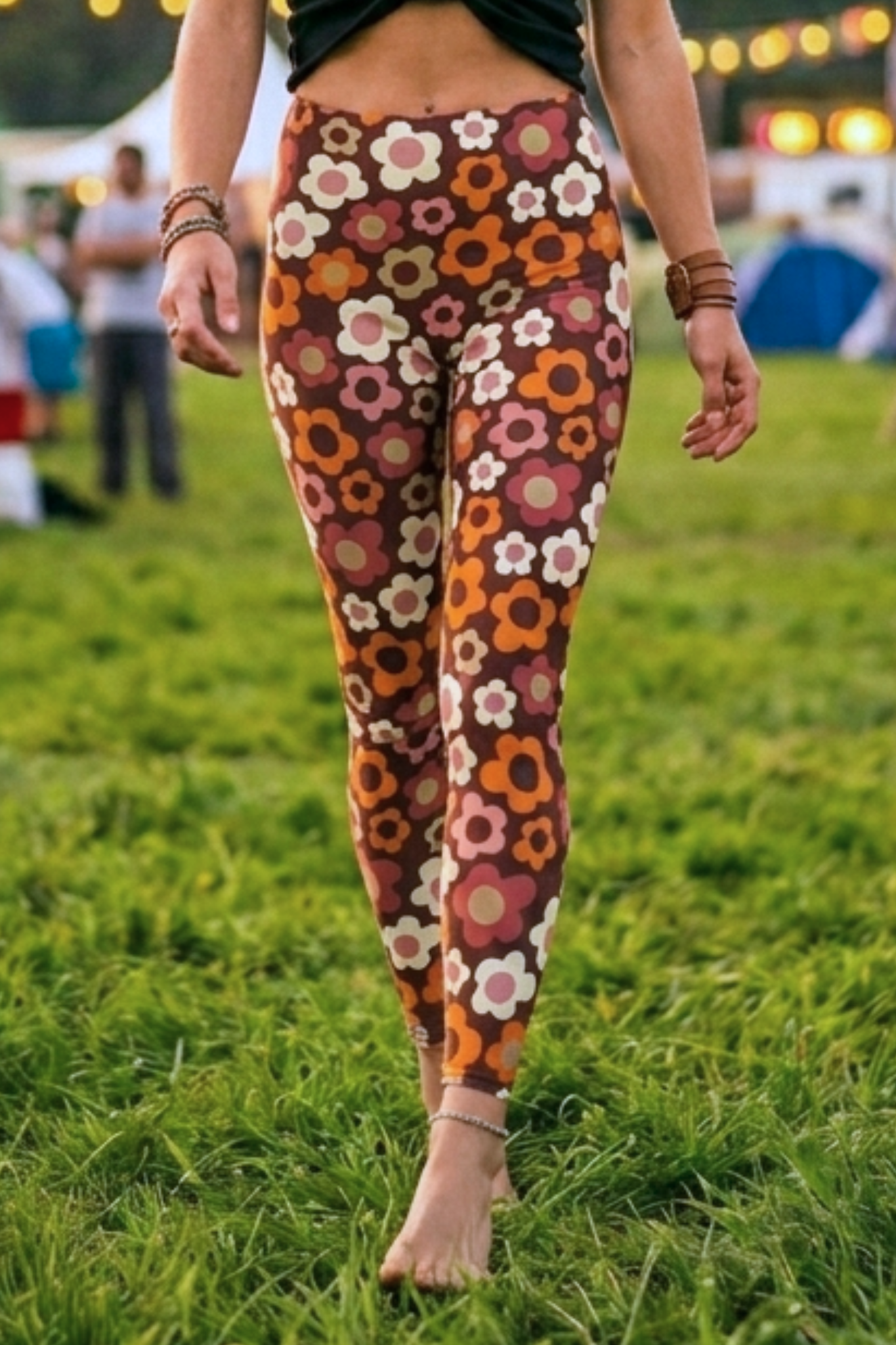 Baumwoll Leggings retro Flower