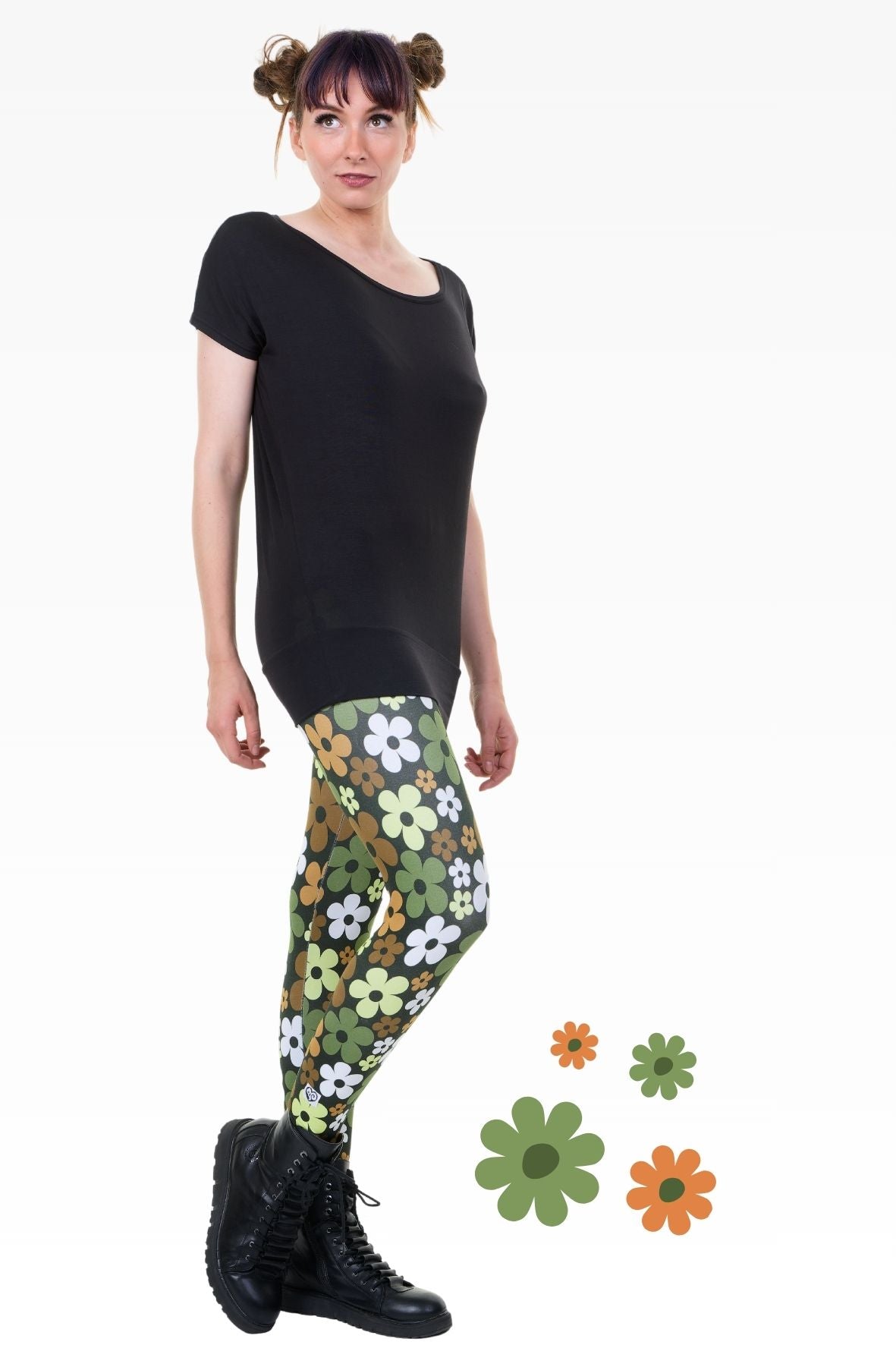 cool days Leggings Baumwolle retro flower oliv