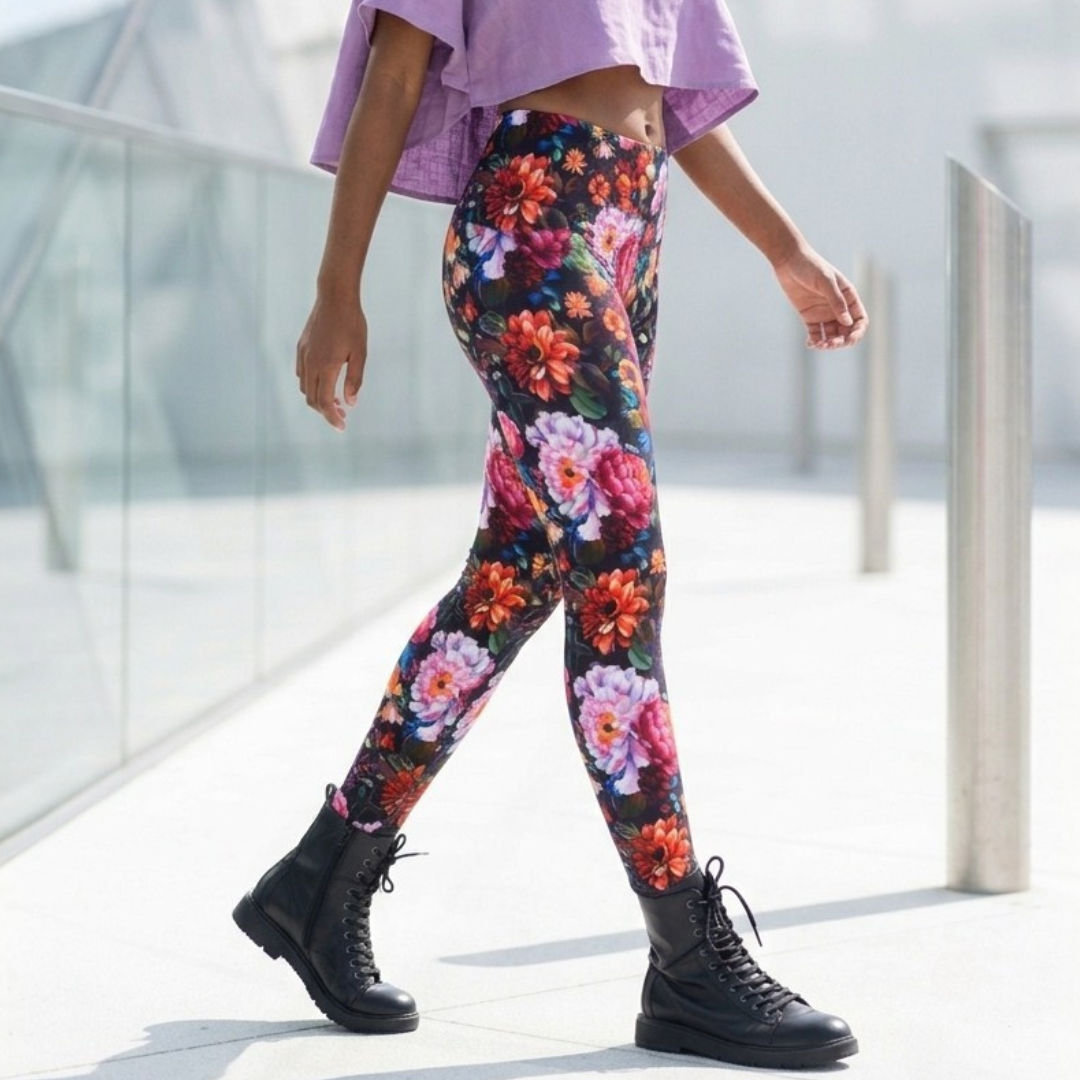 Cotton leggings, night meadow