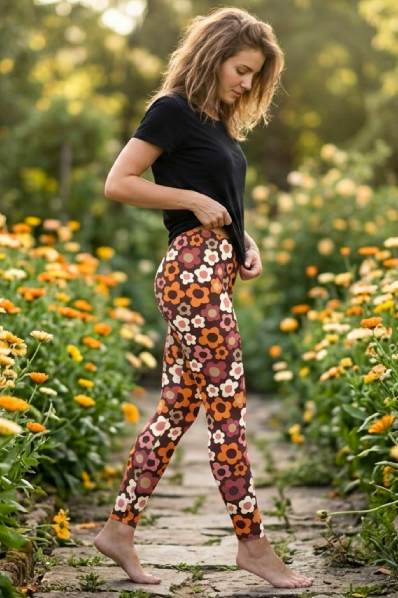 Baumwoll Leggings retro Flower