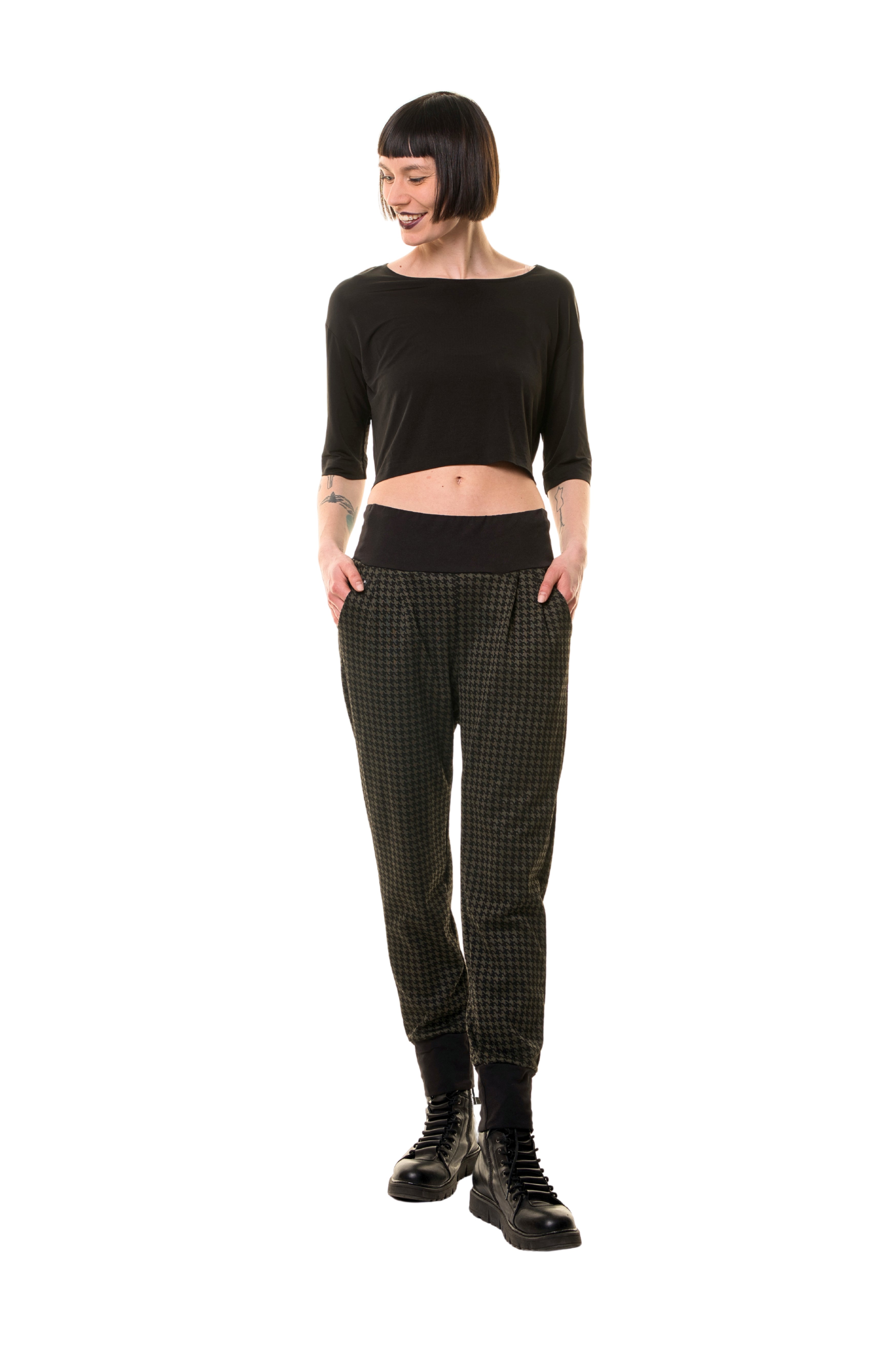 Pantalon ample rétro étoile vert