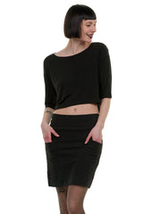 Mini skirt black fancy with pockets made of cotton