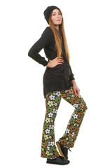 Flare Leggings cool days - Retro Flower olive
