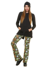 Flare Leggings cool days - Retro Flower olive