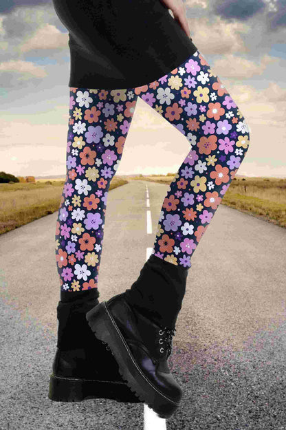 Leggings jours froids en coton retro flower