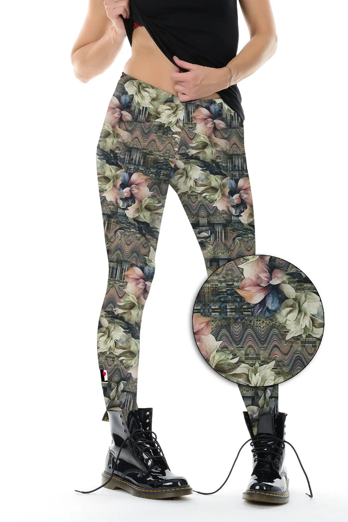 Damen Leggings mit romantischem Blumenmuster, nachhaltige Baumwolle, moderne Passform