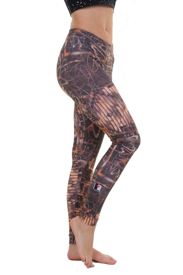 Steampunk Leggings mit abstraktem Muster, nachhaltige Damenmode aus Baumwolle