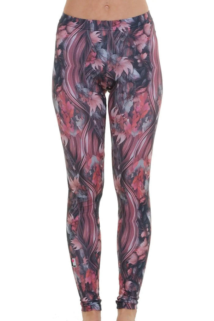 Bunte Leggings mit herbstlichem Blattmuster, nachhaltige Baumwolle, figurbetont
