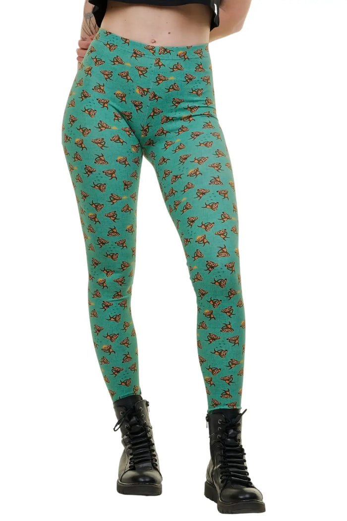 Blaue Baumwoll-Leggings mit Affen-Print, ausgefallenes Muster, nachhaltig produziert
