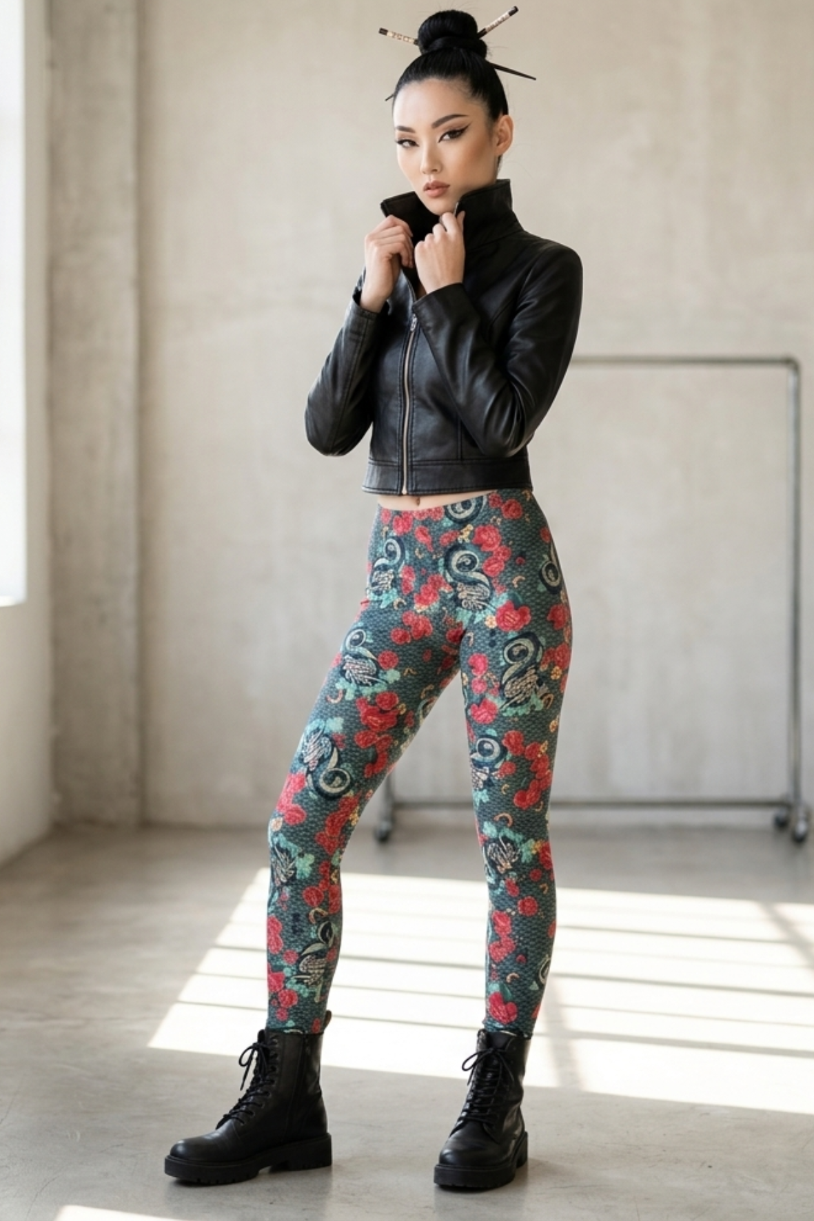 Cotton Leggings Dragon & Roses
