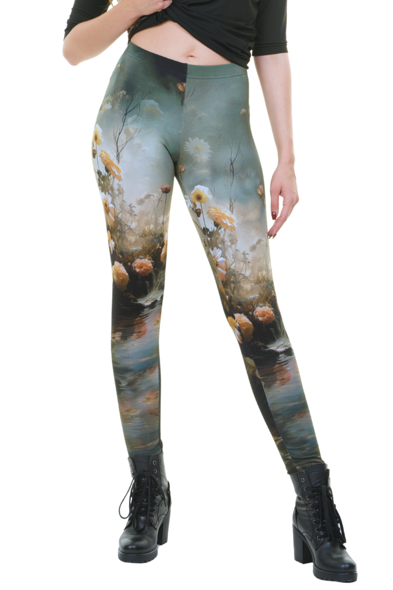 cool days leggings Teichrose – warme winterleggings voor dames met bloemenprint, vooraanzicht