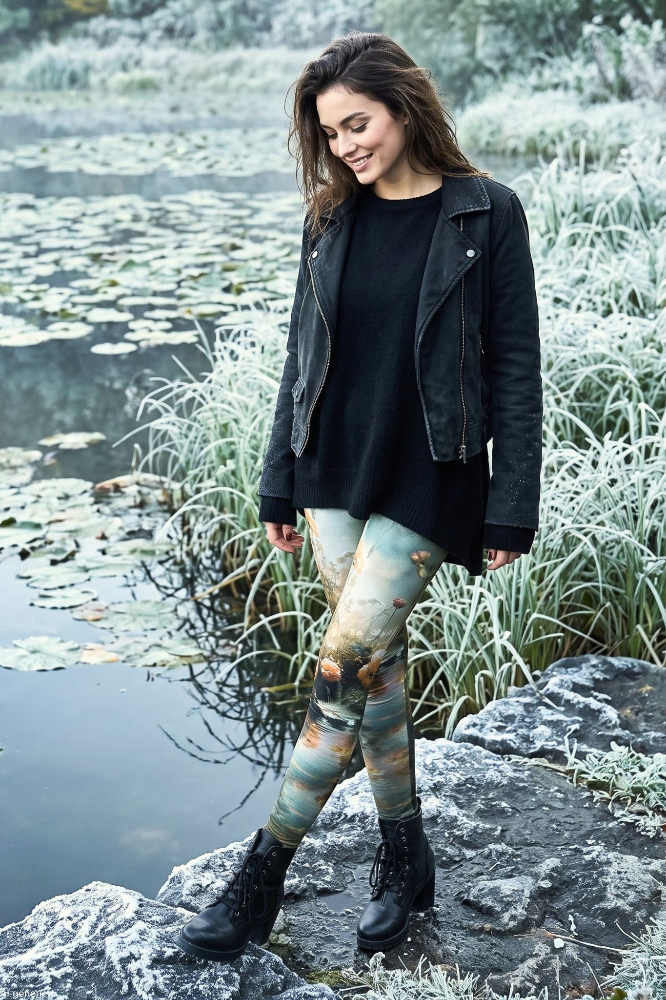Blickdichte Winterleggings Teichrose von Curlix