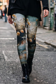 Gefütterte Leggings Damen mit Blumenmuster Teichrose