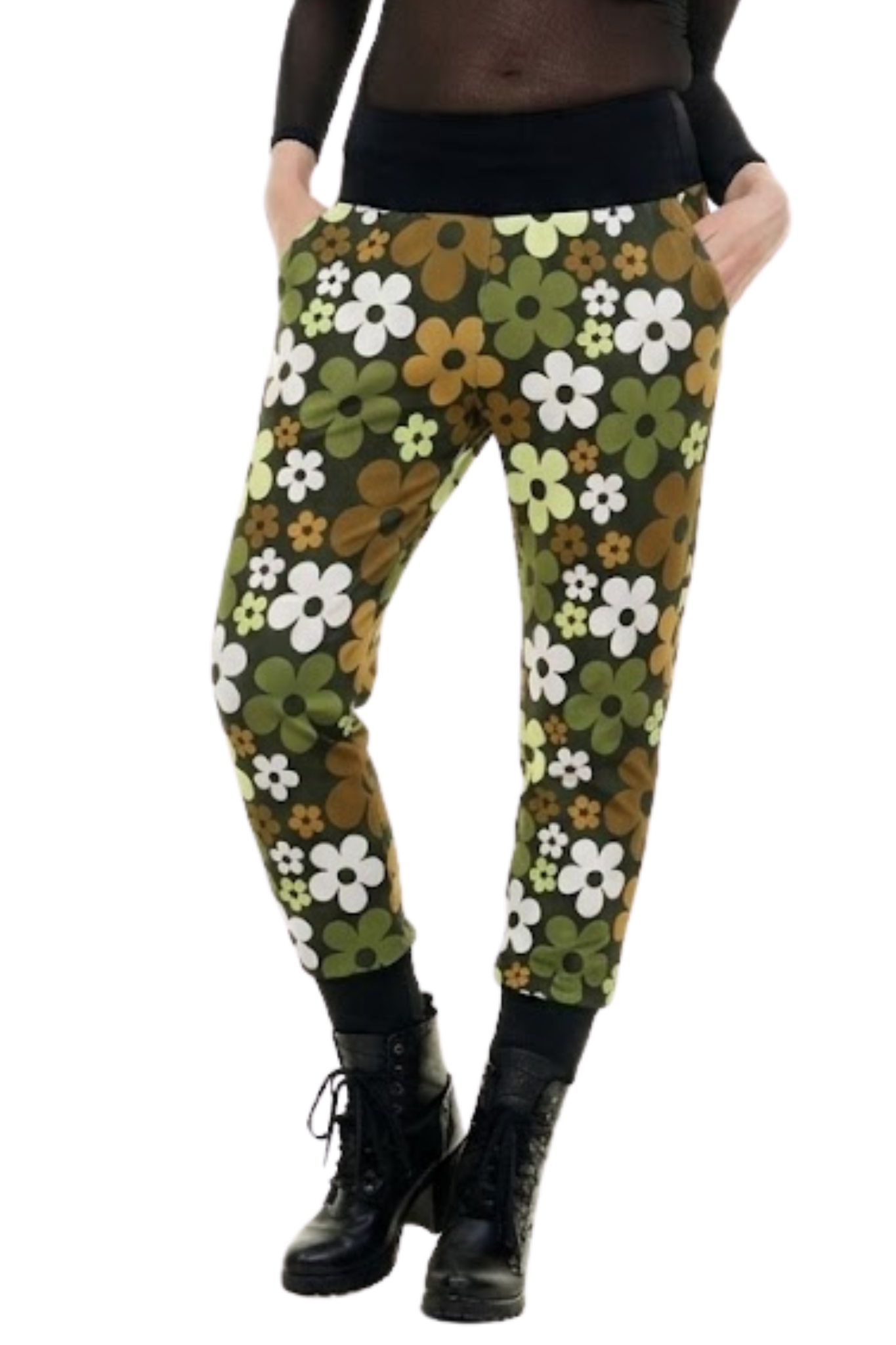 Baggy Damen Jogginghose mit buntem Blumenmuster, lässiger Schnitt, herbstliche Farben