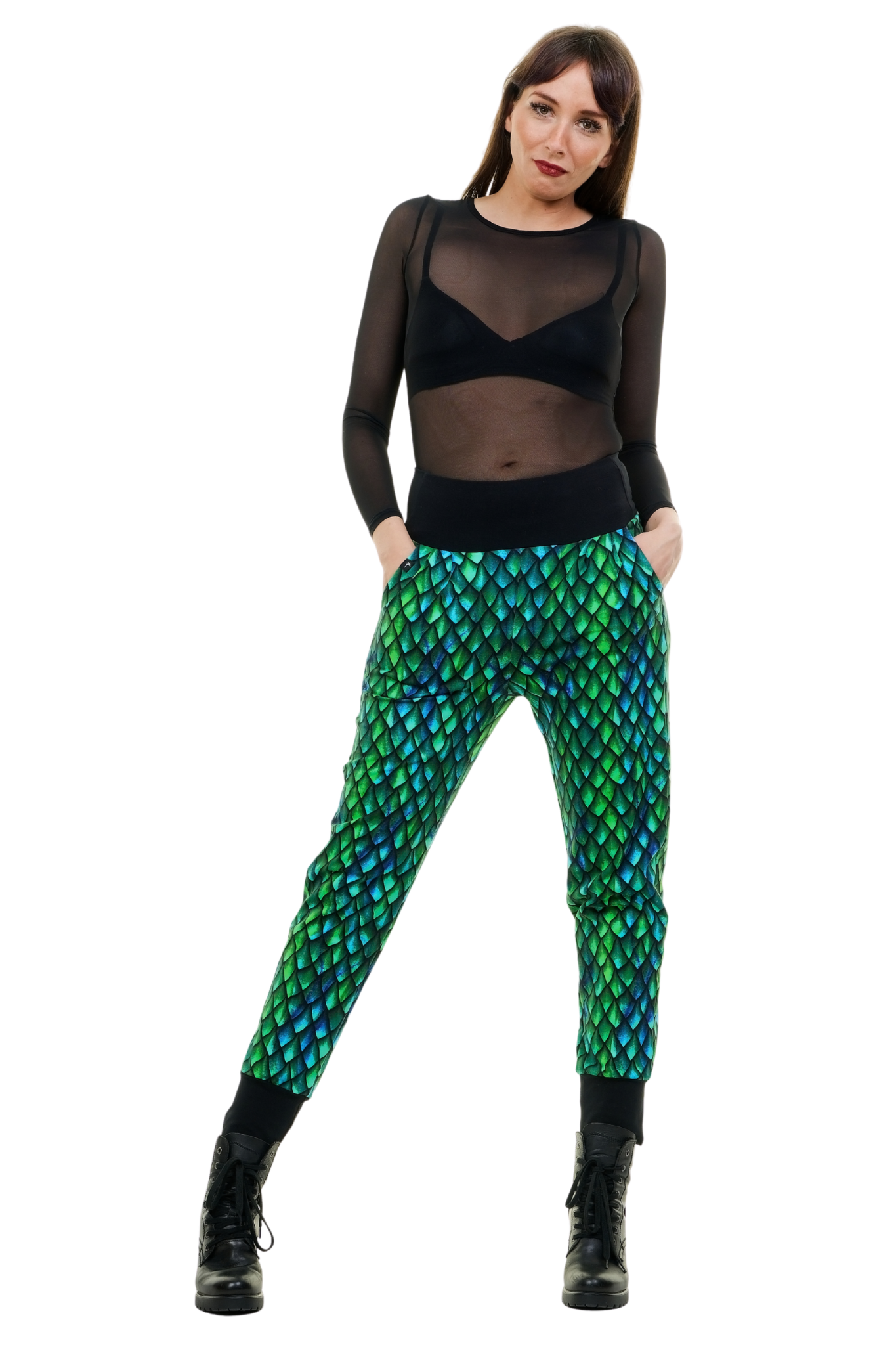 Körperbetontes Netzoberteil in Schwarz im See-through-Look mit Rundhalsausschnitt