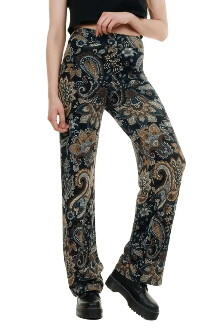 Damen Businesshose mit bequemem, weitem Schnitt und Paisley-Muster in Schwarz und Braun
