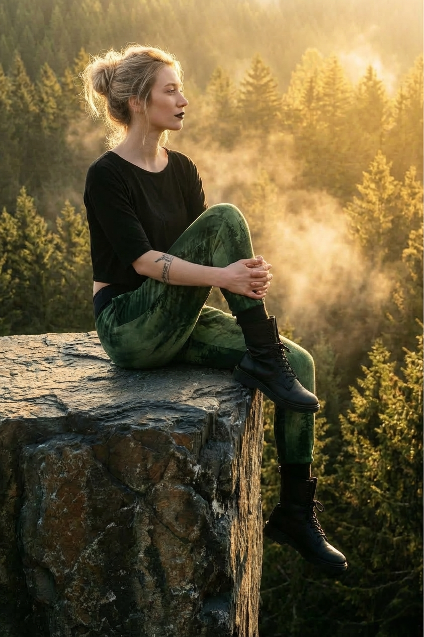 Curlix Baggy Hose Sage Green Rückansicht – Betonte Kurven im Oversized Look