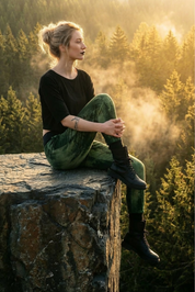 Curlix Baggy Hose Sage Green Rückansicht – Betonte Kurven im Oversized Look