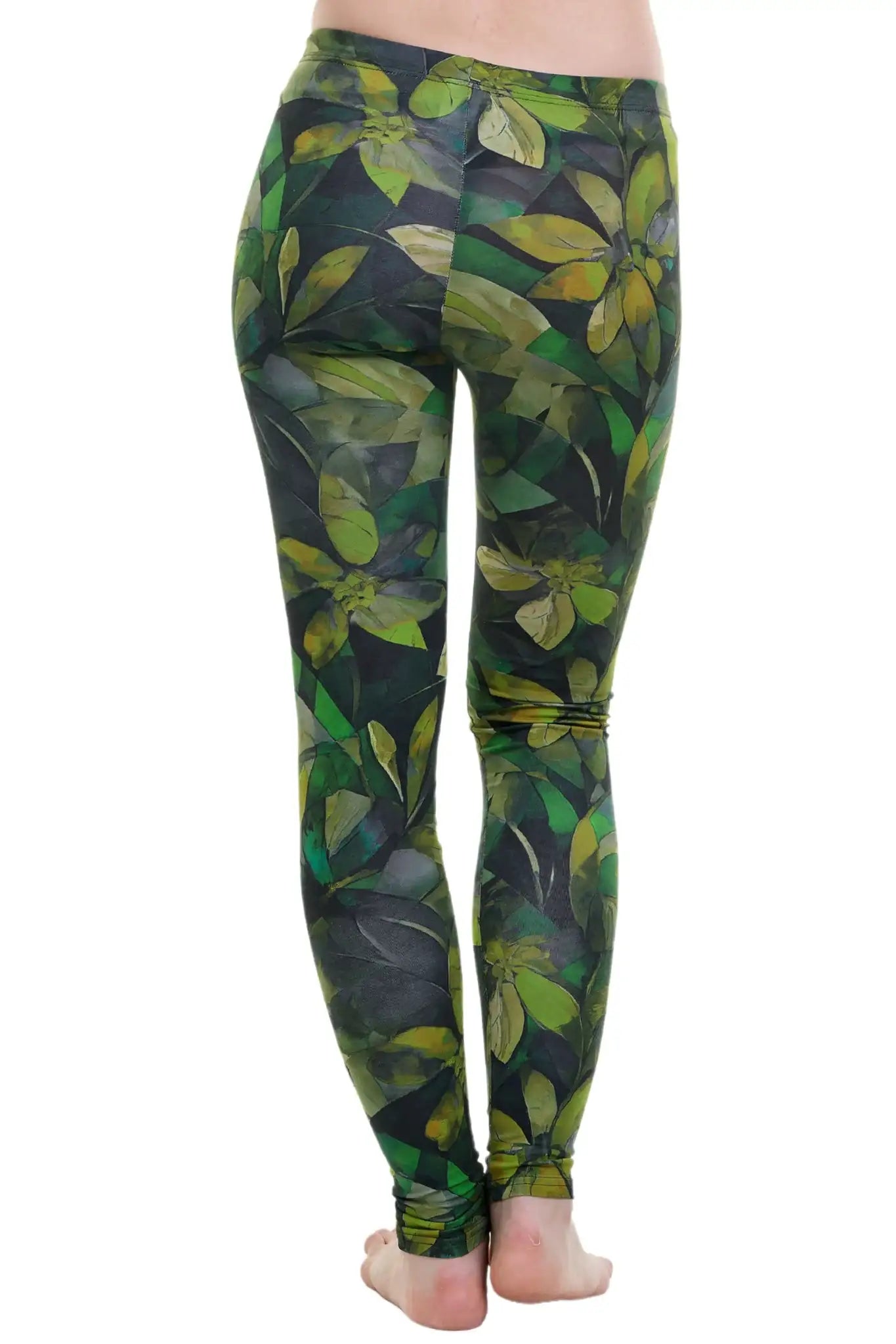Damen Leggings mit grünem Dschungel-Blattmuster, nachhaltig aus Baumwolle