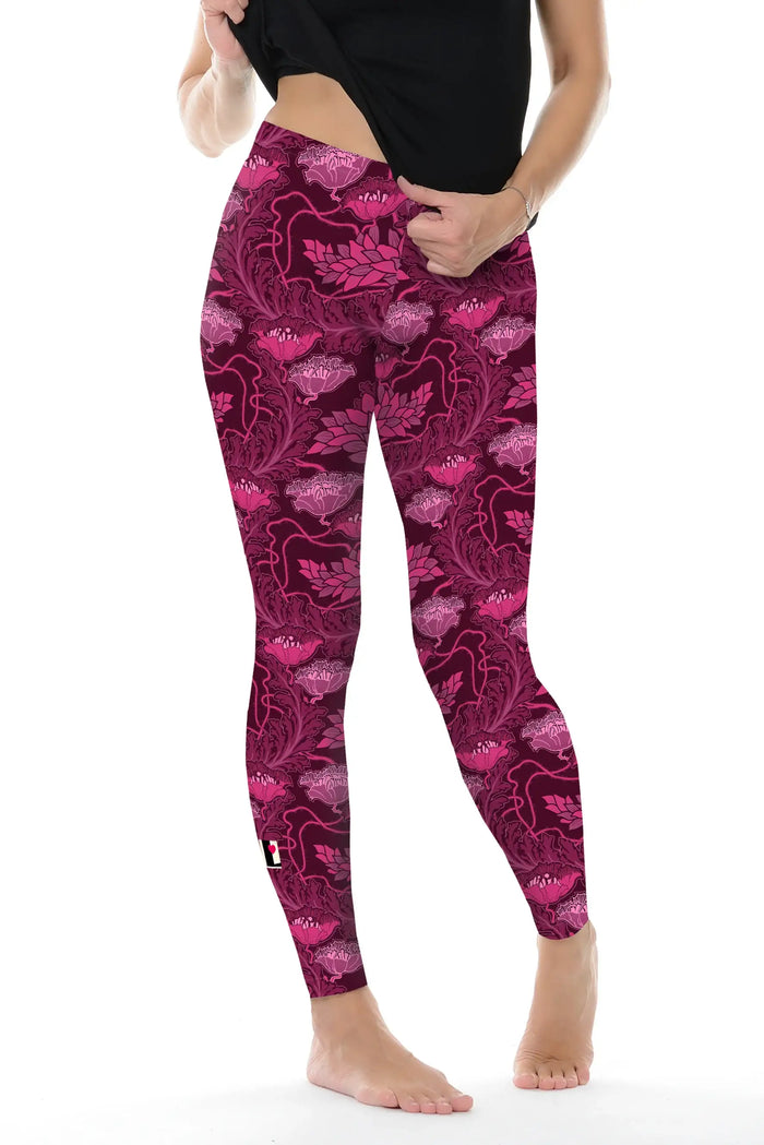Damen Leggings mit pinkem Blumenmuster, nachhaltig aus Baumwolle, modisch in Berlin