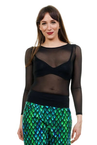 Mesh-shirt met lange mouwen in het zwart - Eén maat XS-L