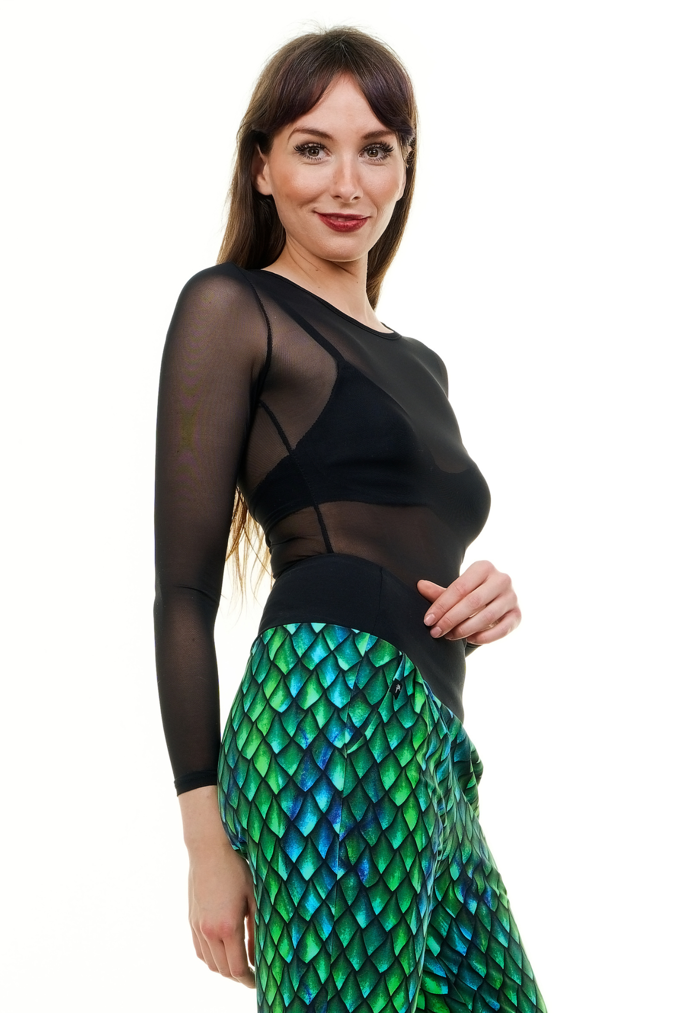 Schwarzes Mesh-Shirt transparent Damen