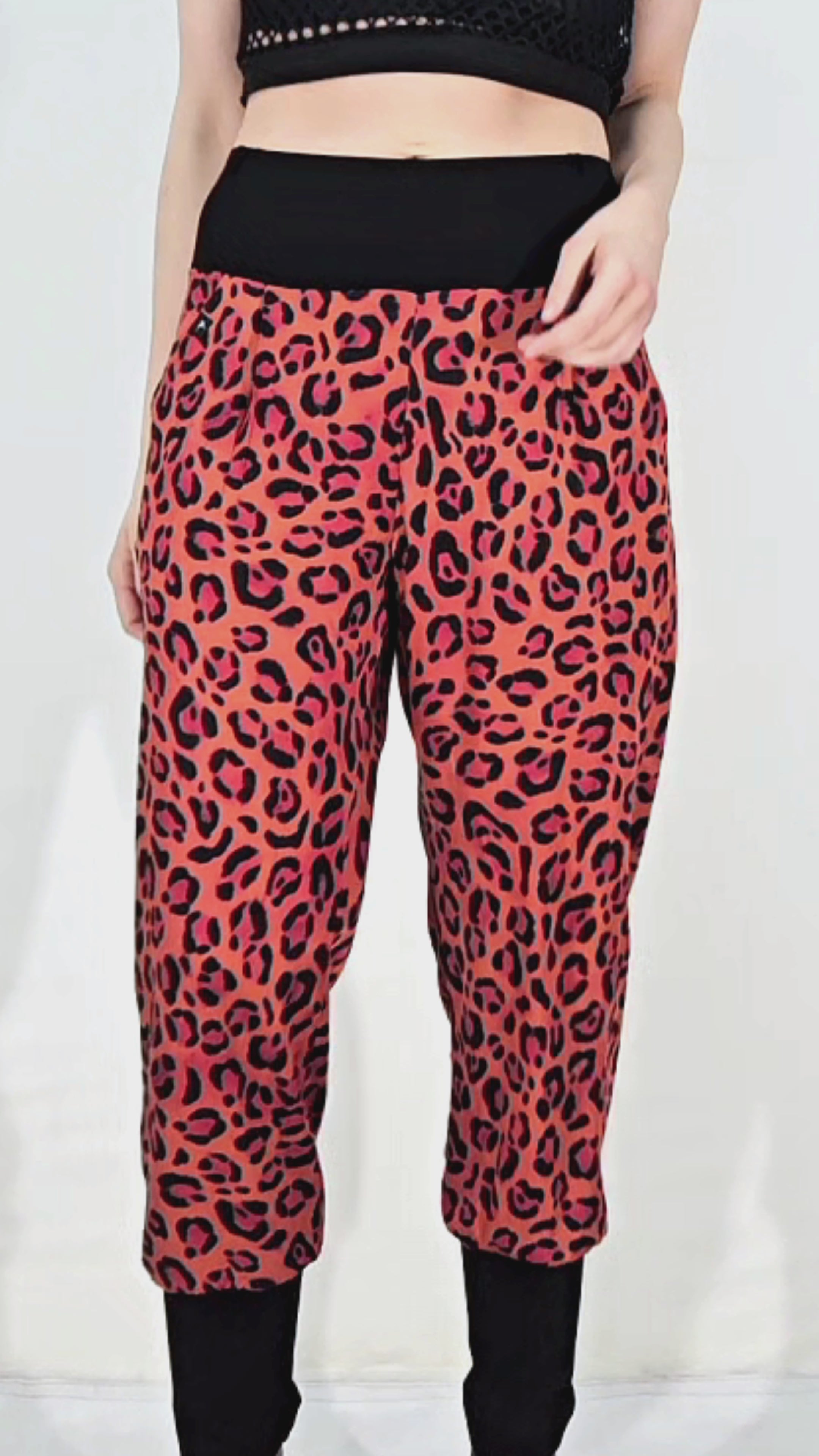 Women's Light Baggy Lilac Trousers – Leopard Red – Summer Blouse Fabric Trousers
