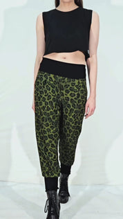 Lightweight Baggy Lilac Trousers for Women – Leopard Green – Summer Trousers Made of Blouse Fabric