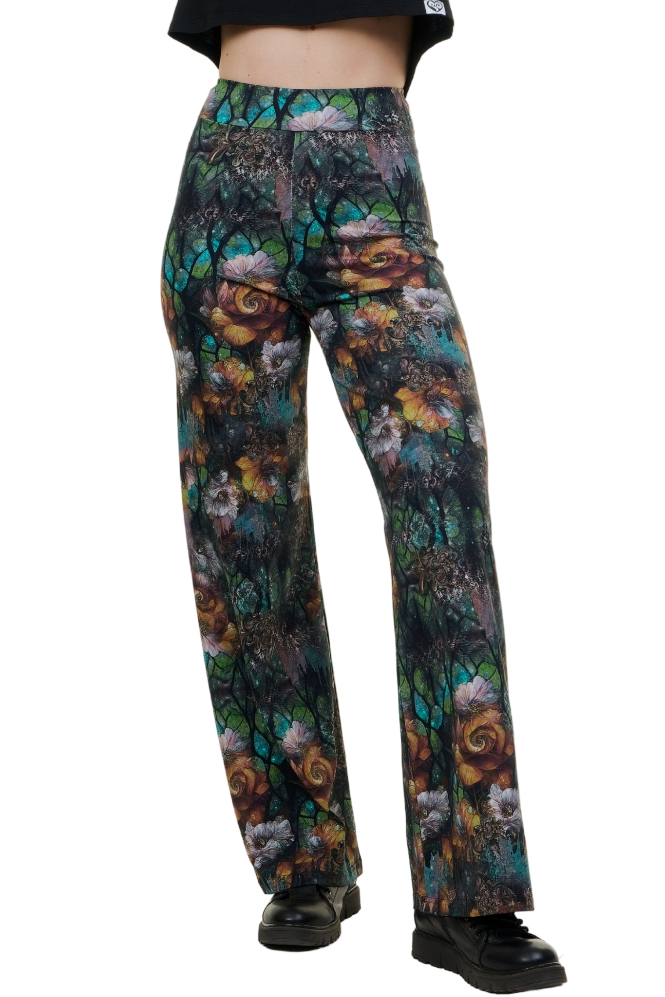 Weite Baumwollhose mit buntem, floralem Muster und hoher Taille, perfekt für den Sommer