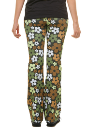 Flare Leggings cool days - Retro Flower olive
